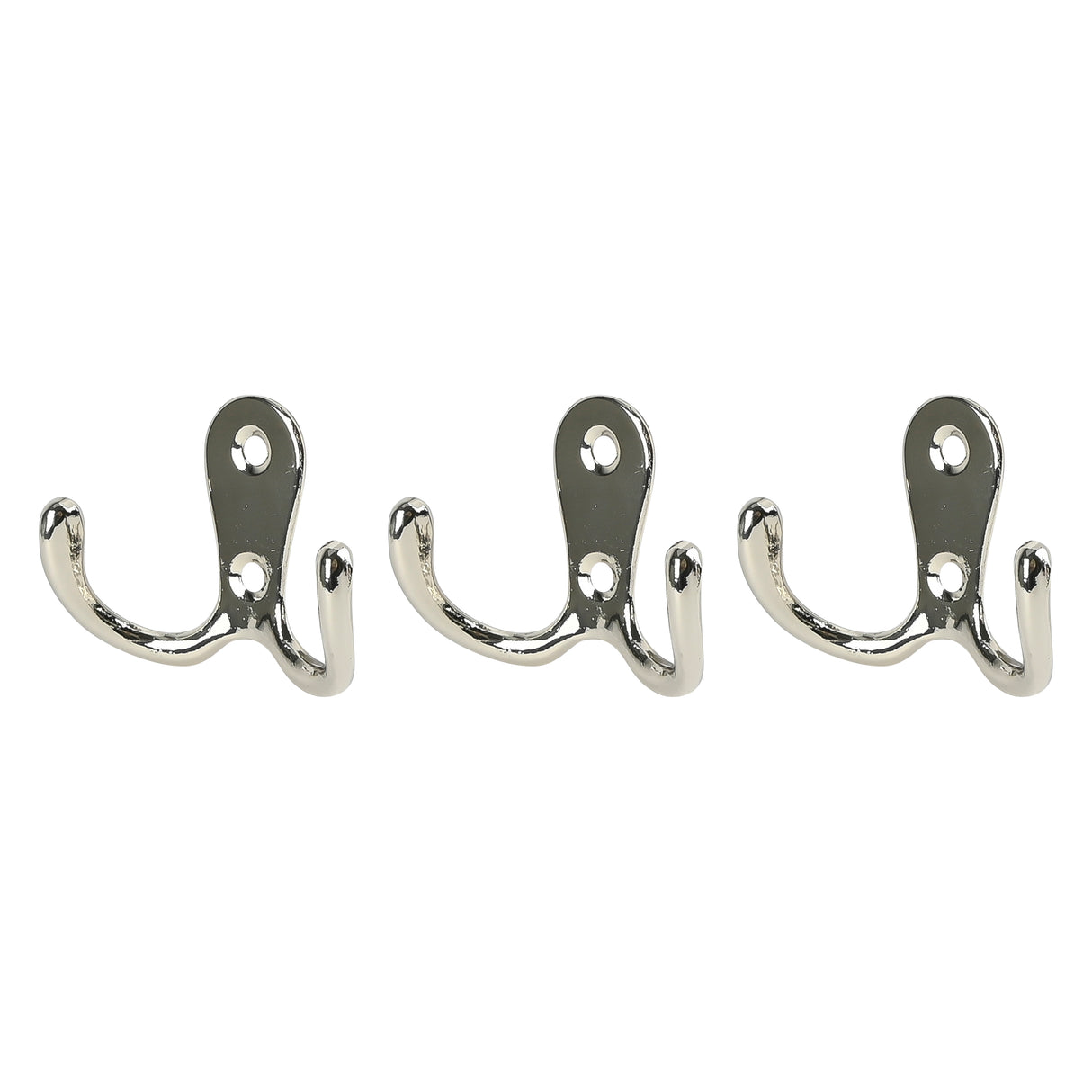 Coat hook double metal silver 3 pcs