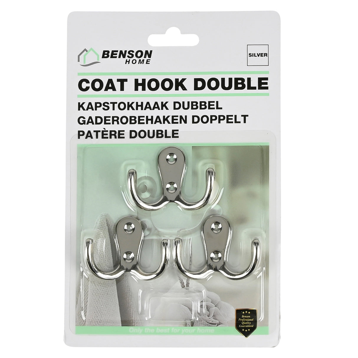 Coat hook double metal silver 3 pcs
