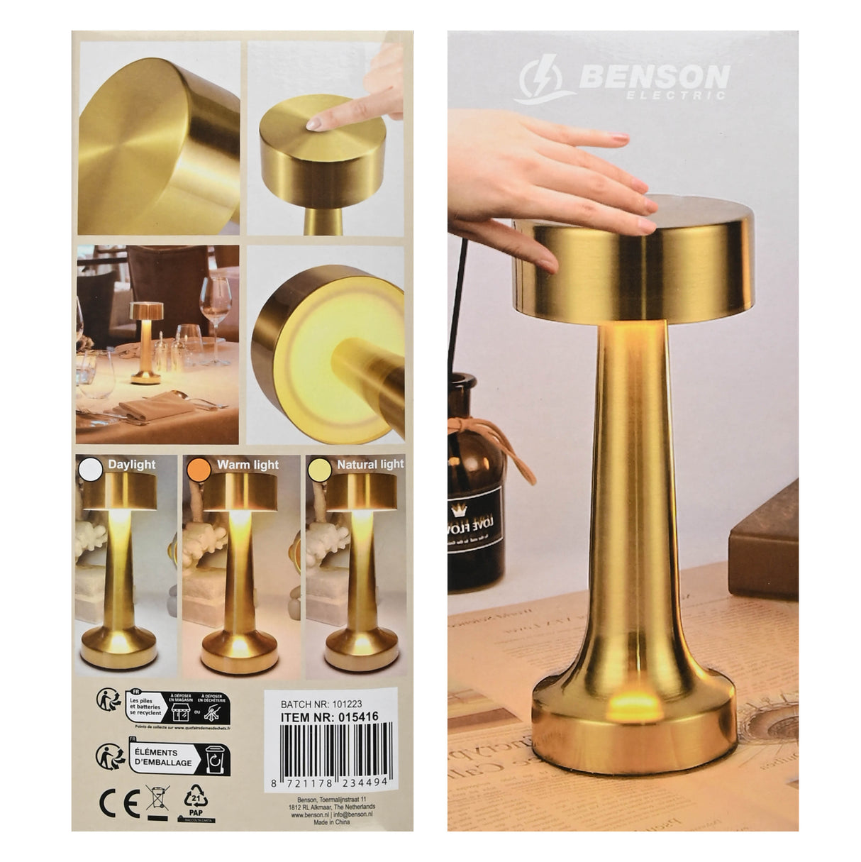 LED-Tischleuchte, dimmbar, wiederaufladbar, Touch-Gold