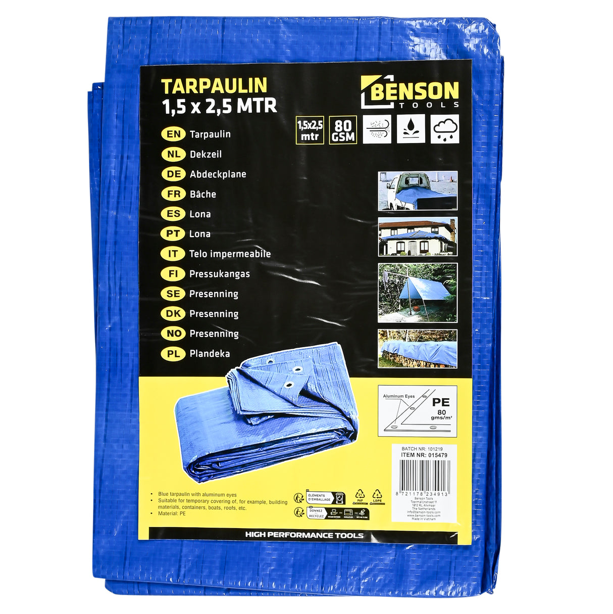 Dekzeil 1,5 x 2,5 mtr blauw