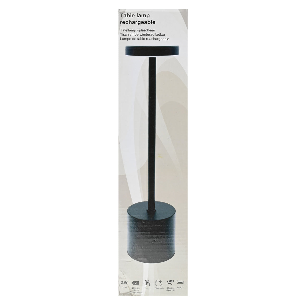 Tischlampe aus Metall, dimmbar, wiederaufladbar, schwarz