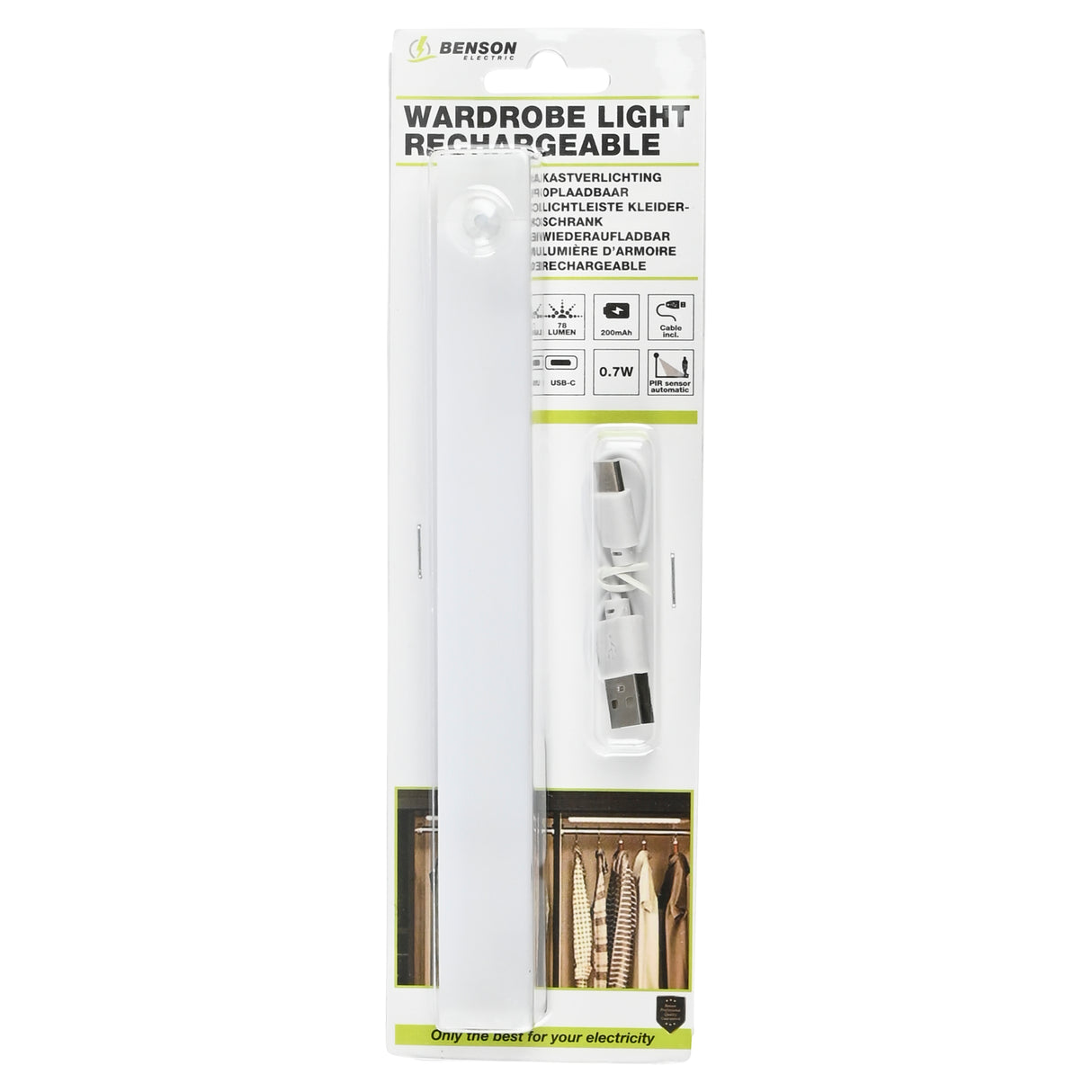 Wiederaufladbare Schrankbeleuchtung mit PIR-Sensor