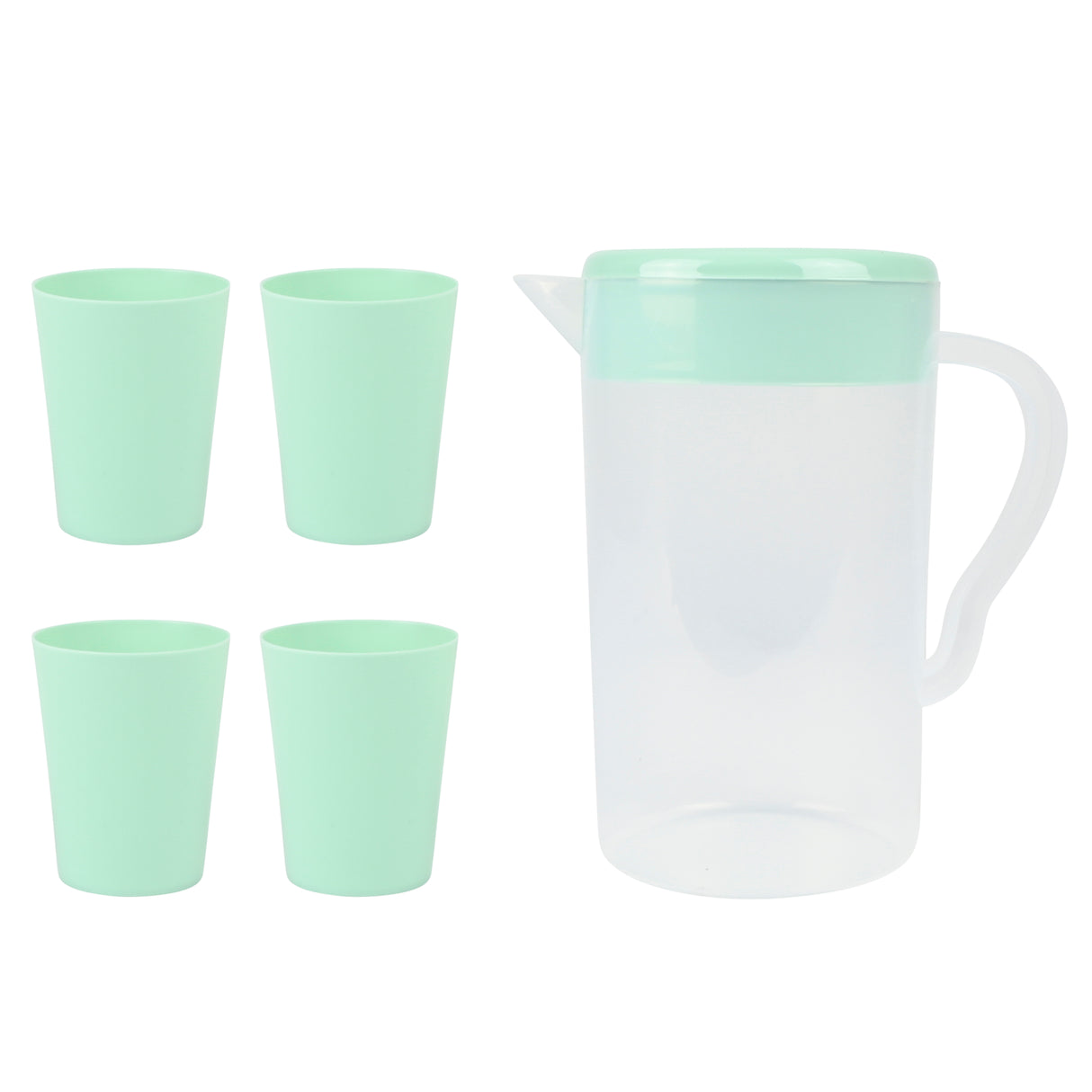 Pichet avec couvercle 2 litres + 4 tasses transparent