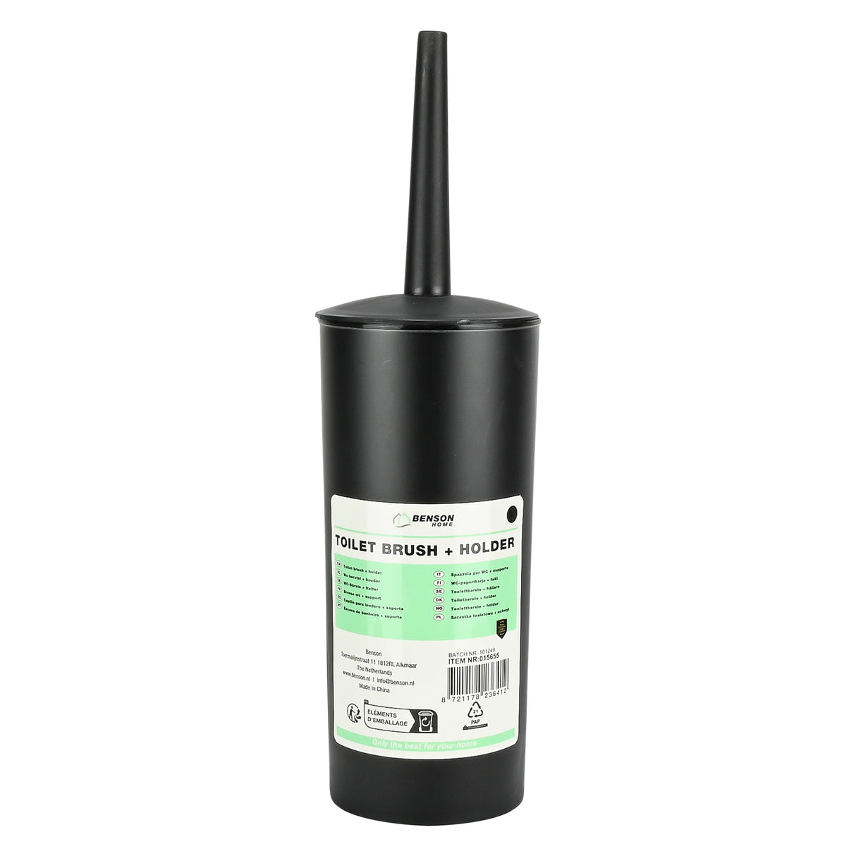 Toilet brush + holder black round high