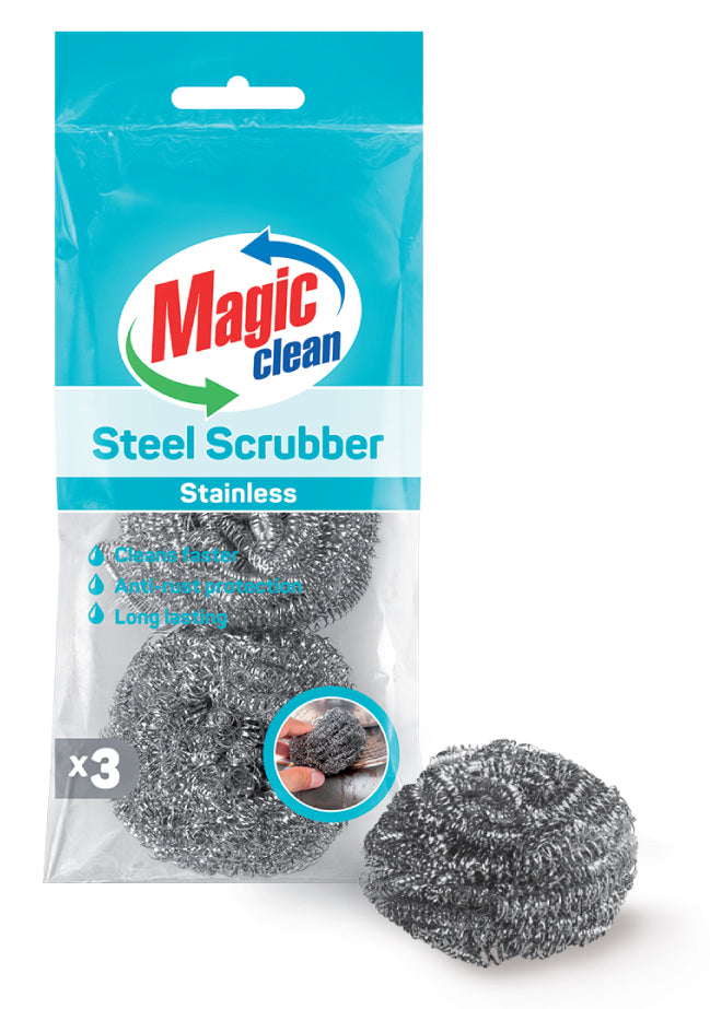 Magic Clean Staalspons roestvrij staal 3 dlg