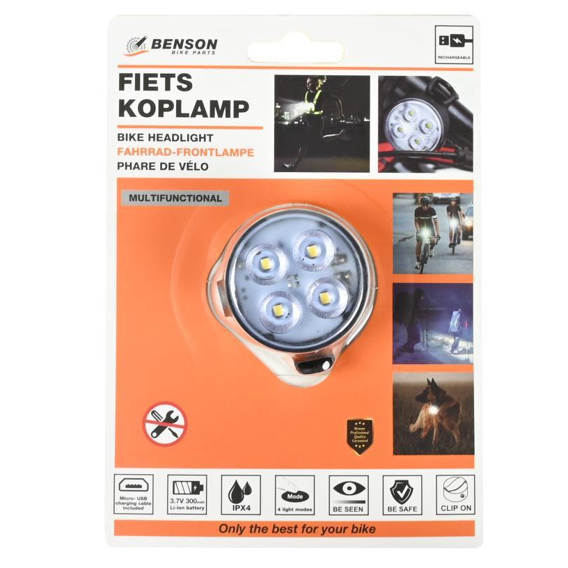 Fahrradlampe USB aufladbar weiss inklusive Clip