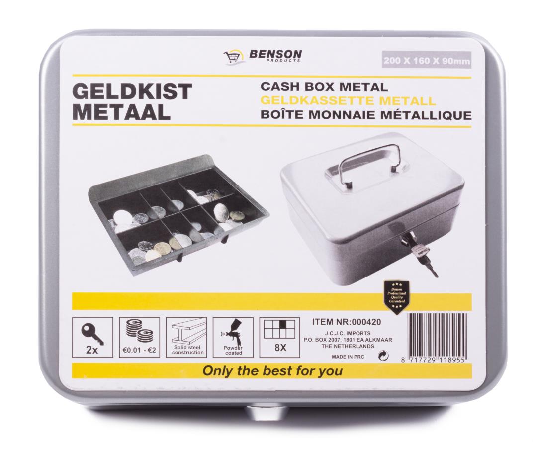 Cash box metal silver 200 x 160 x 90 mm