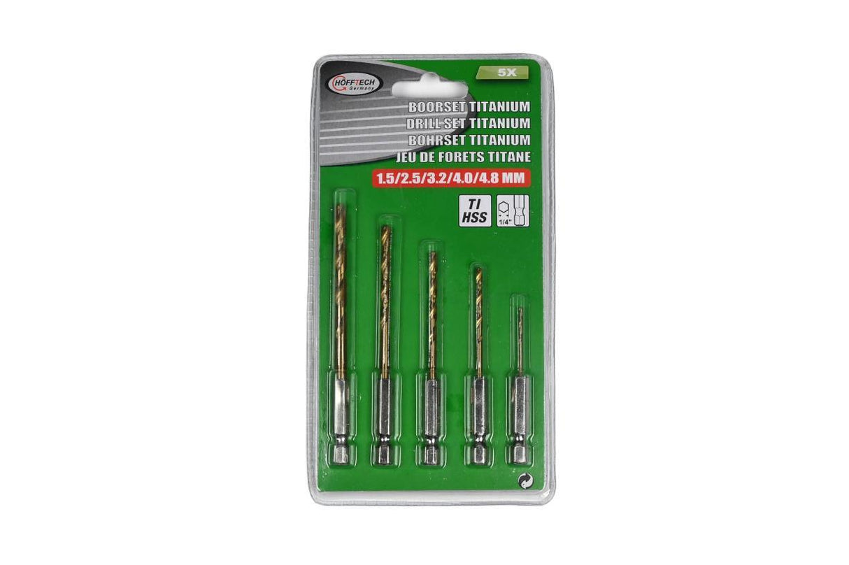 Boorset 5 dlg titan bit 1,5/2,5/3,2/4,0/4,8 mm
