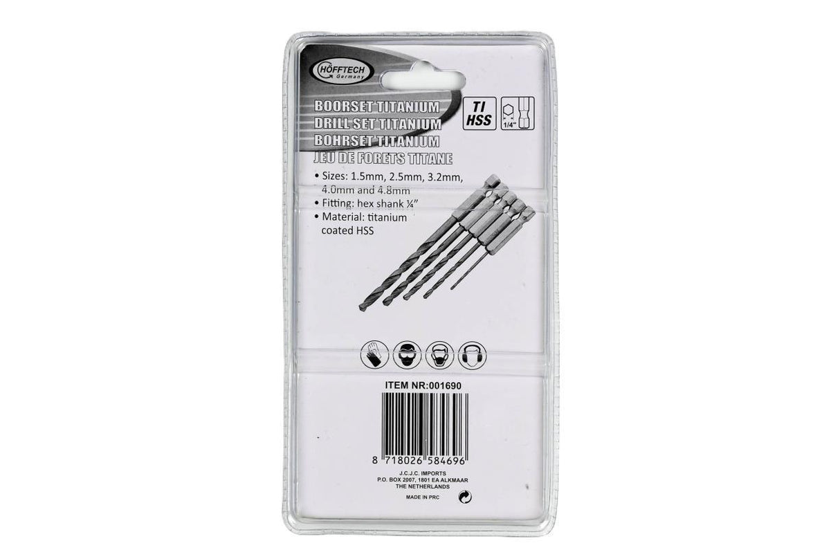 Boorset 5 dlg titan bit 1,5/2,5/3,2/4,0/4,8 mm
