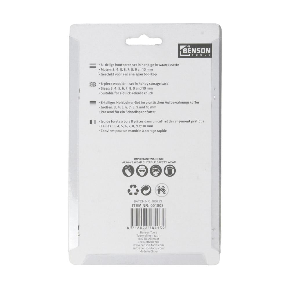 Boorset 8 dlg hout cassette