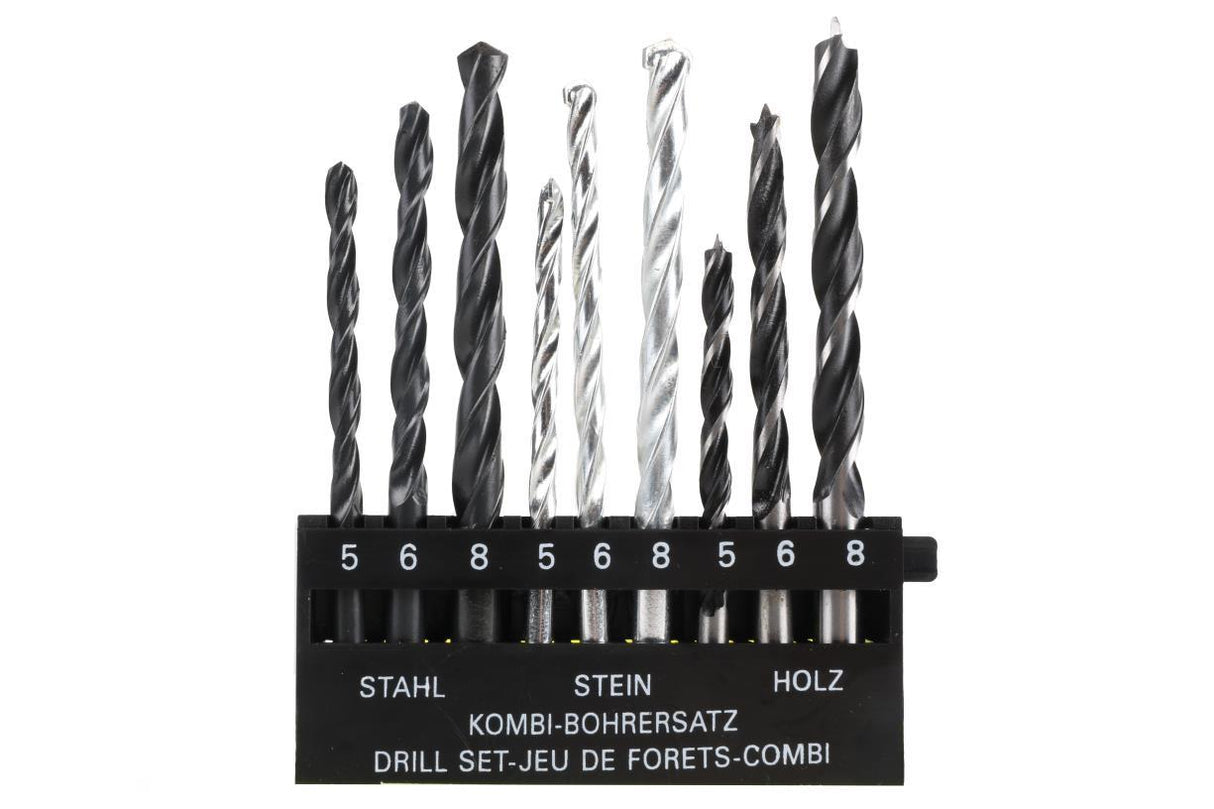 Boorset 9 dlg hout en metaal en steen cassette