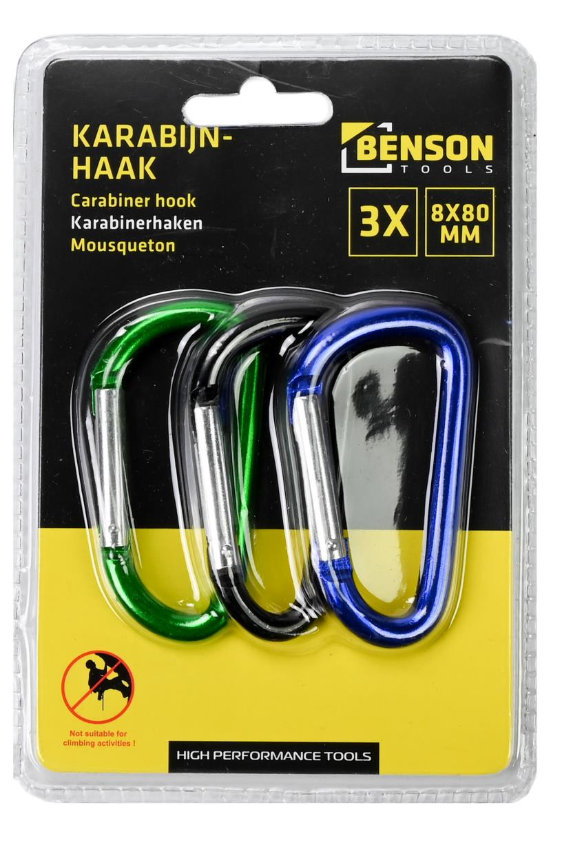 Carabiner hooks set 3 pcs  8 x 80 mm