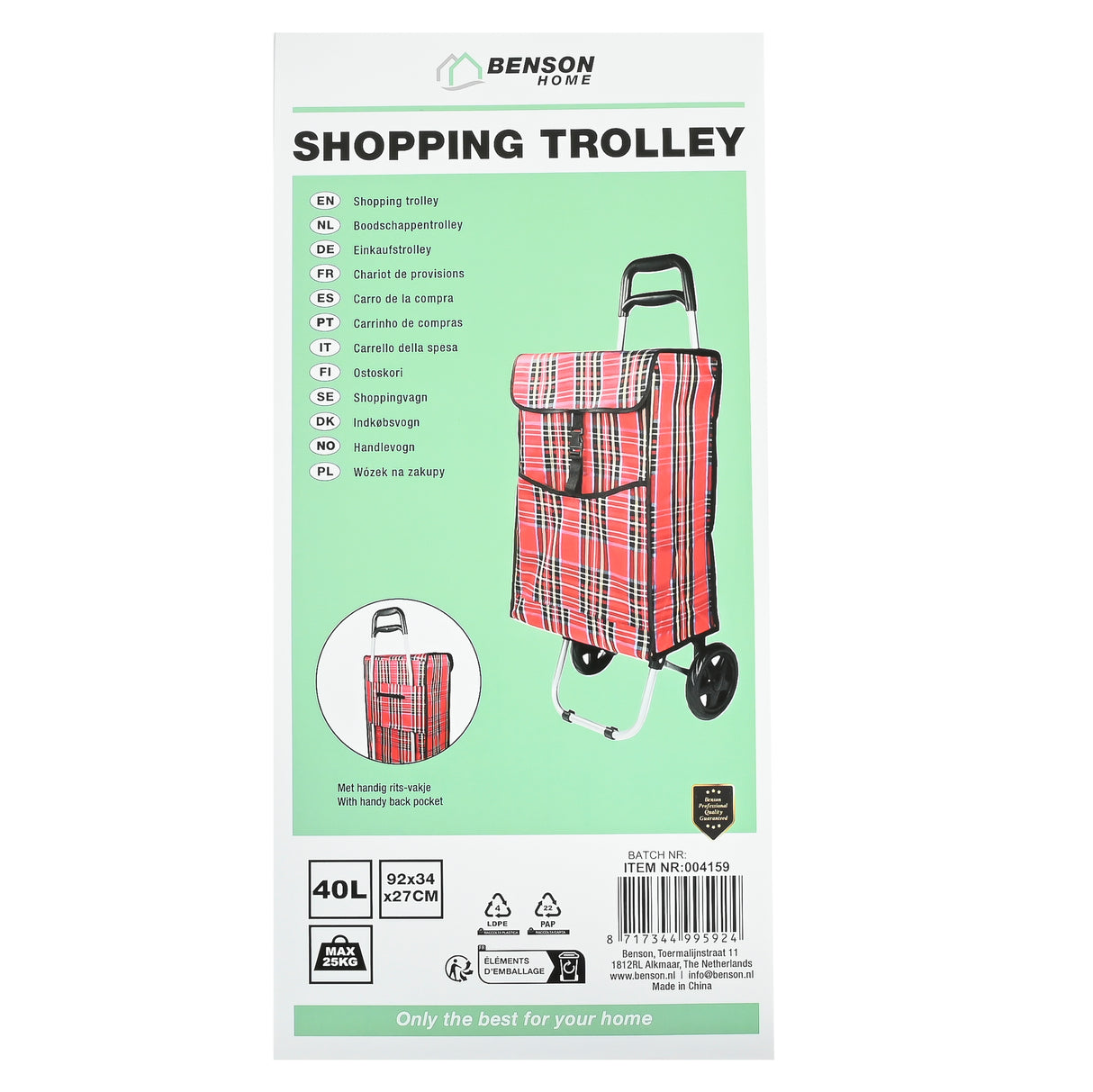 Shopping trolley 92 x 34 x 27 cm check