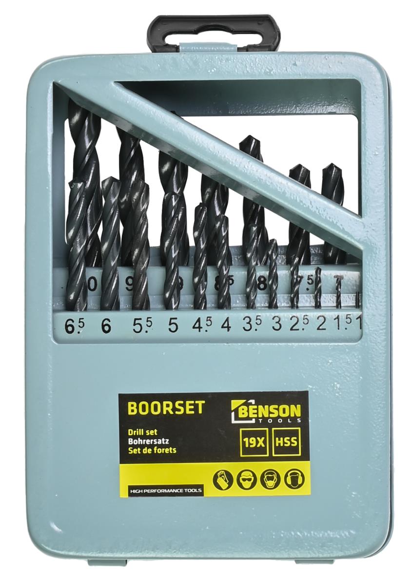 Boorset 19 dlg HSS stalen cassette
