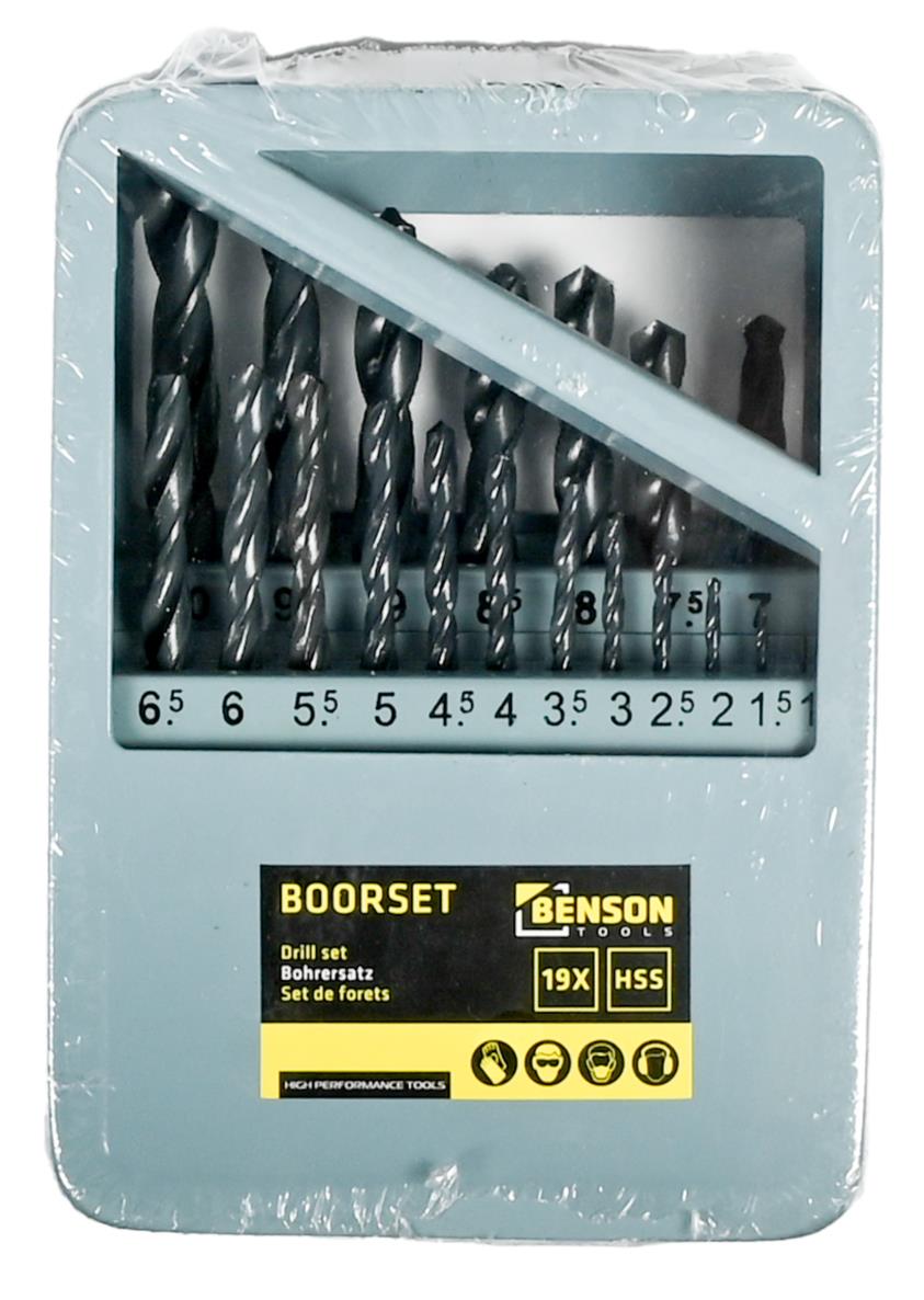 Boorset 19 dlg HSS stalen cassette