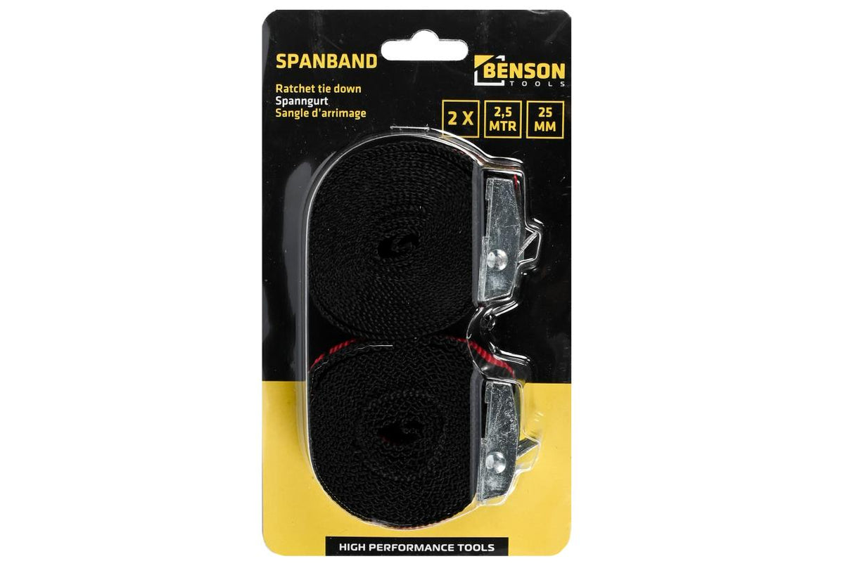 Sangle d'arrimage 2,5 m x 25 mm noir/rouge 2 pcs