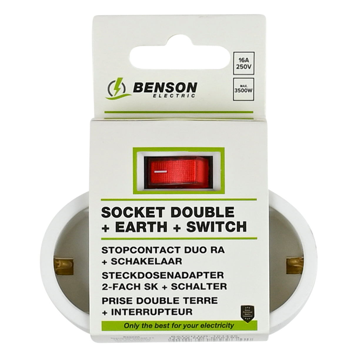 Socket double + earth + switch white