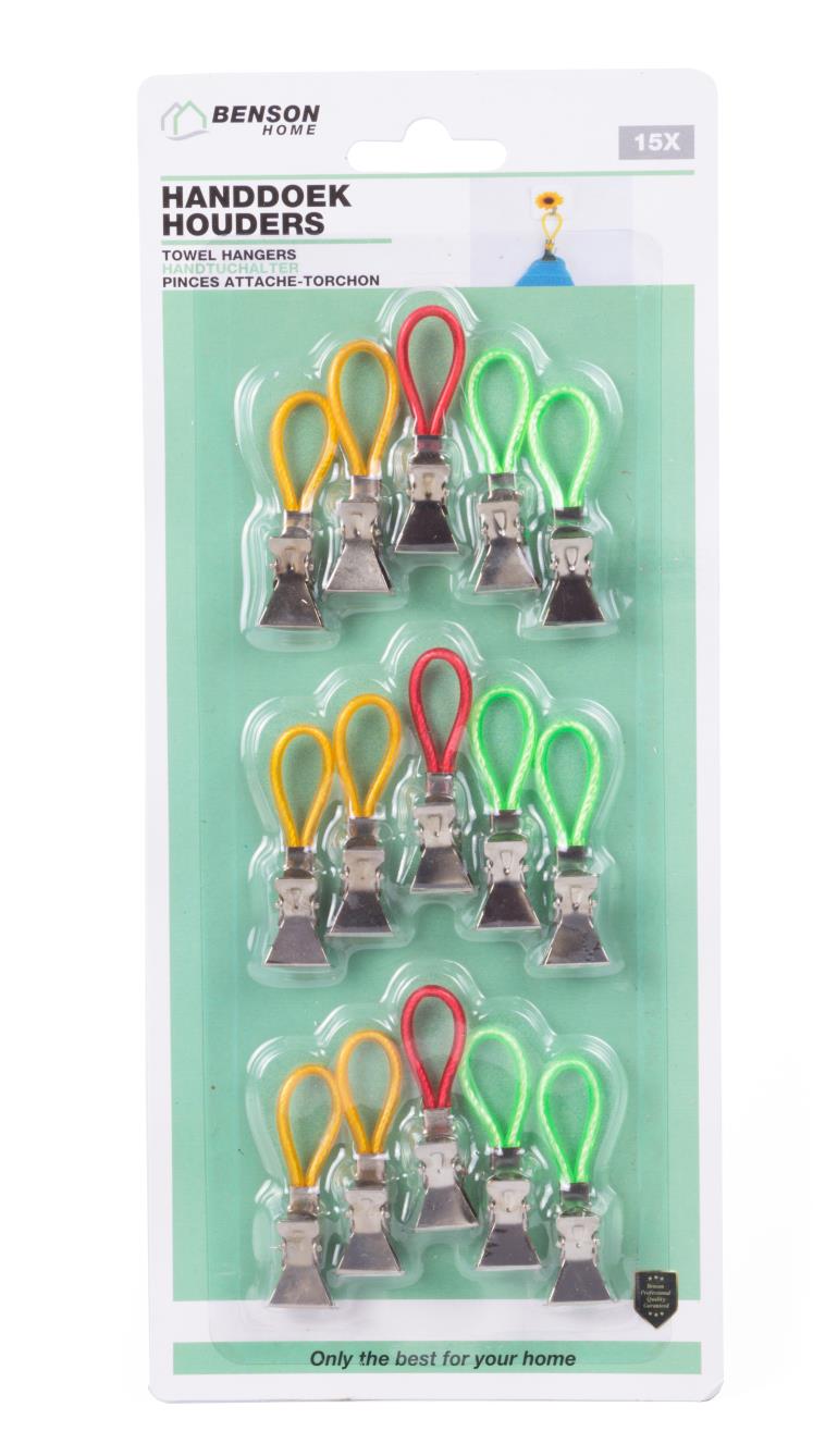 Towel hangers yellow/red/green 15 pcs