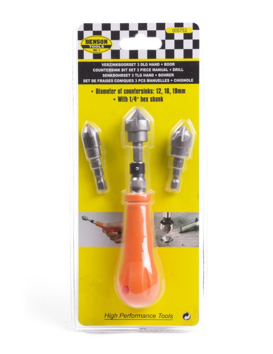 Jeu de fraises coniques manuelles + chignole 4 pcs