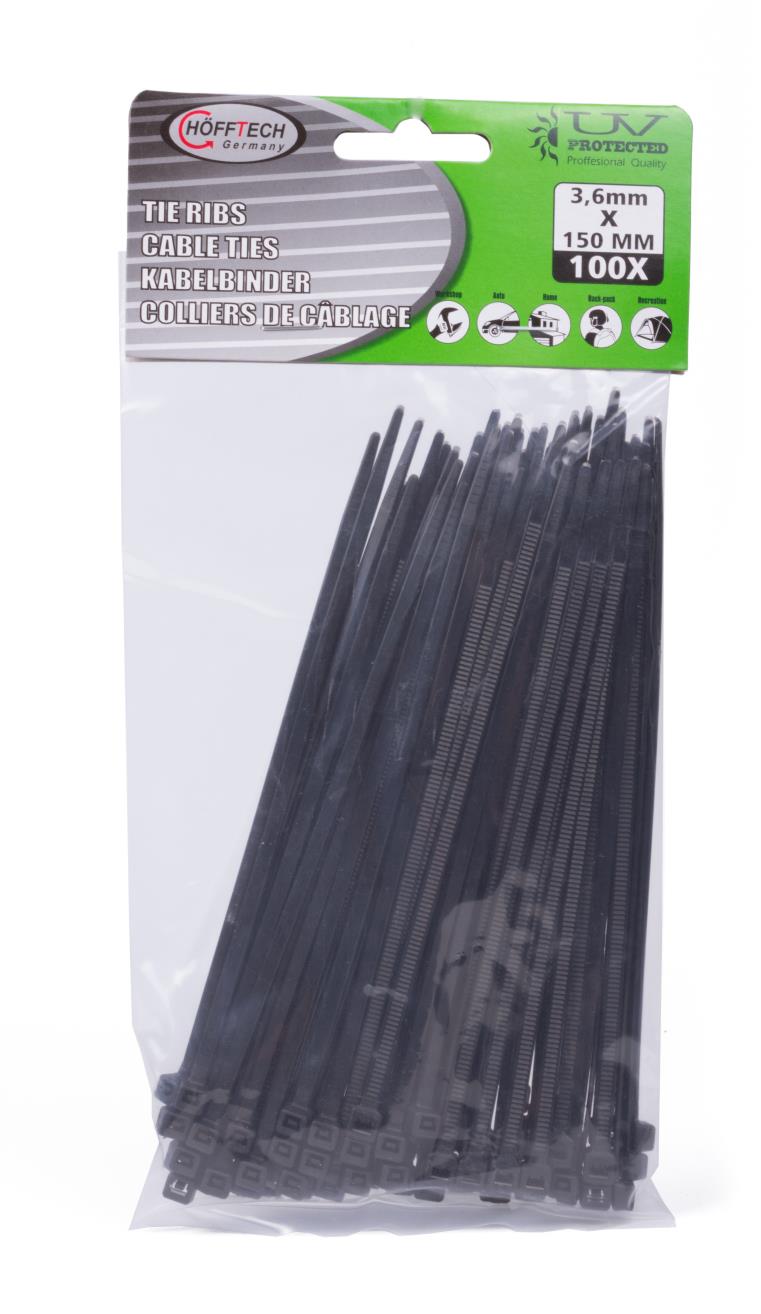 Tie ribs 3.6 x 150 mm 100 dlg zwart