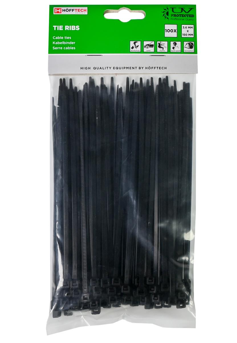 Tie ribs 3.6 x 150 mm 100 dlg zwart