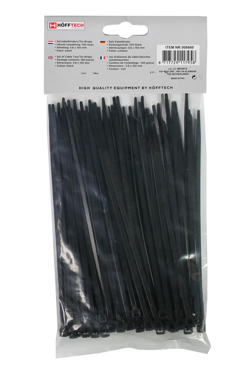 Tie ribs 3.6 x 150 mm 100 dlg zwart