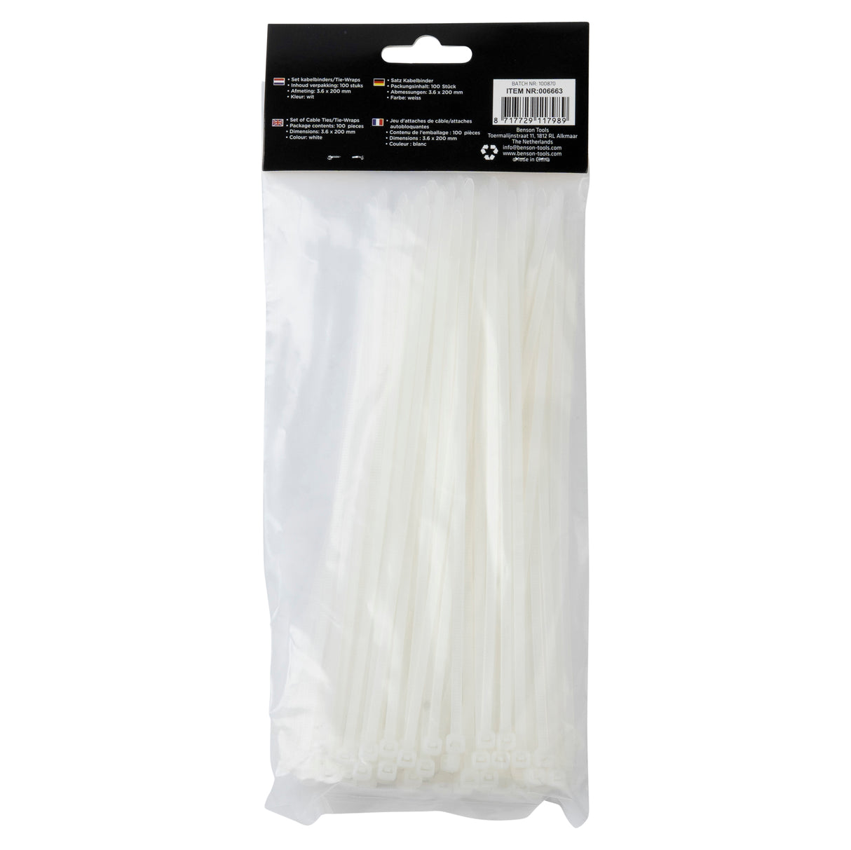Tie ribs 3.6 x 200 mm 100 dlg wit