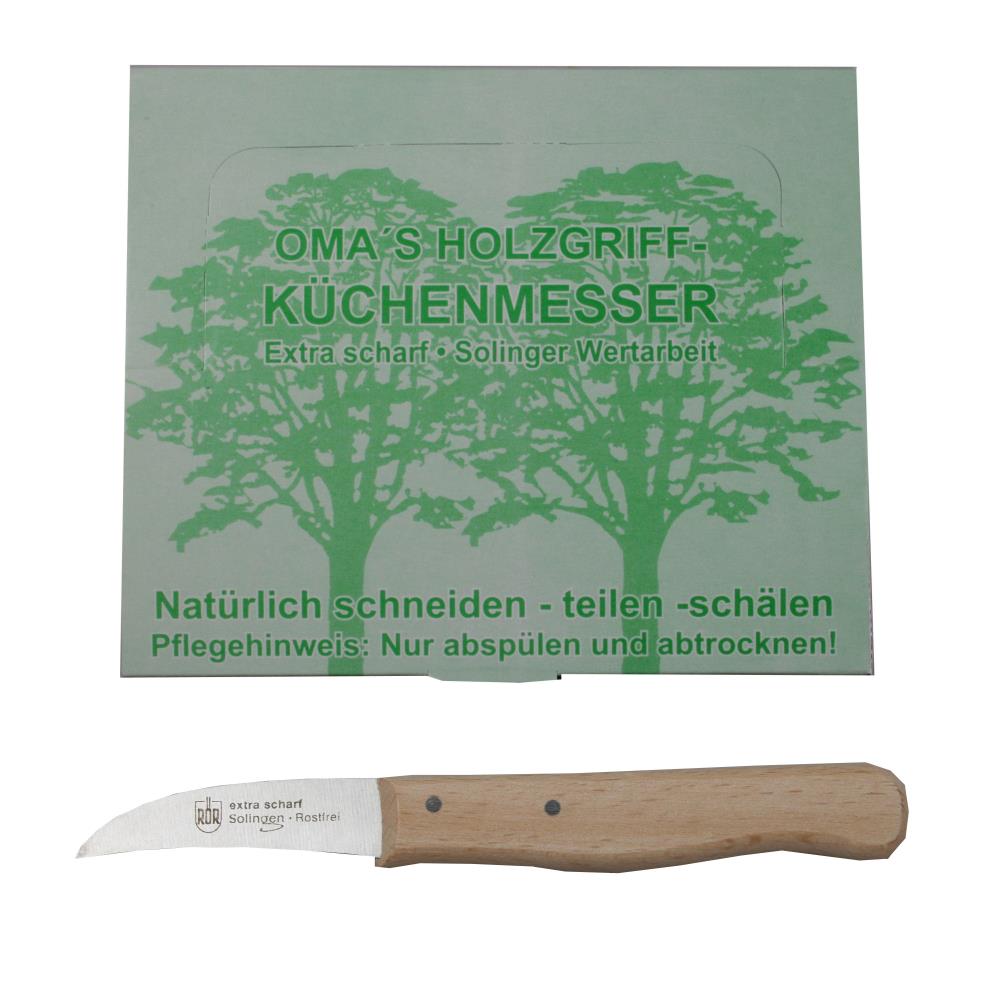 Solingen Schälmesser gebogen Holz Display
