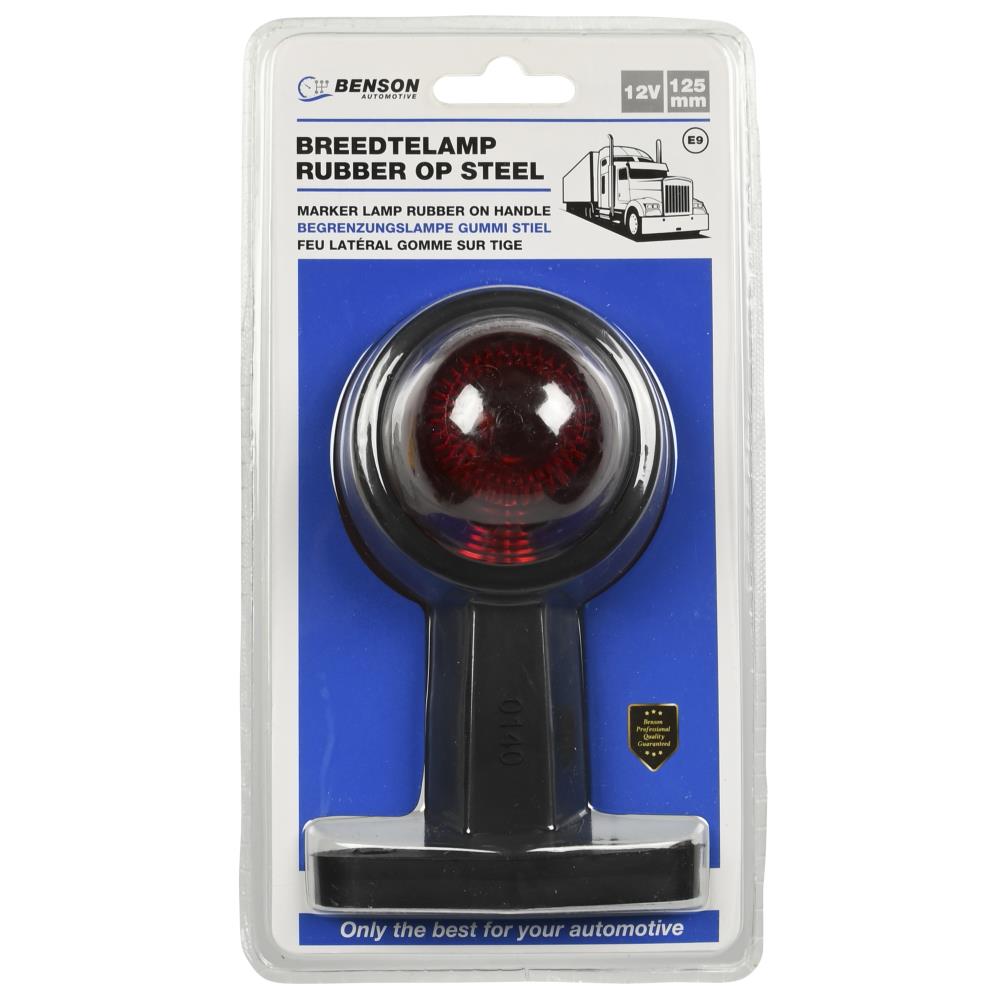 Breedtelamp rubber op steel 125 mm rood/wit e keur 12V