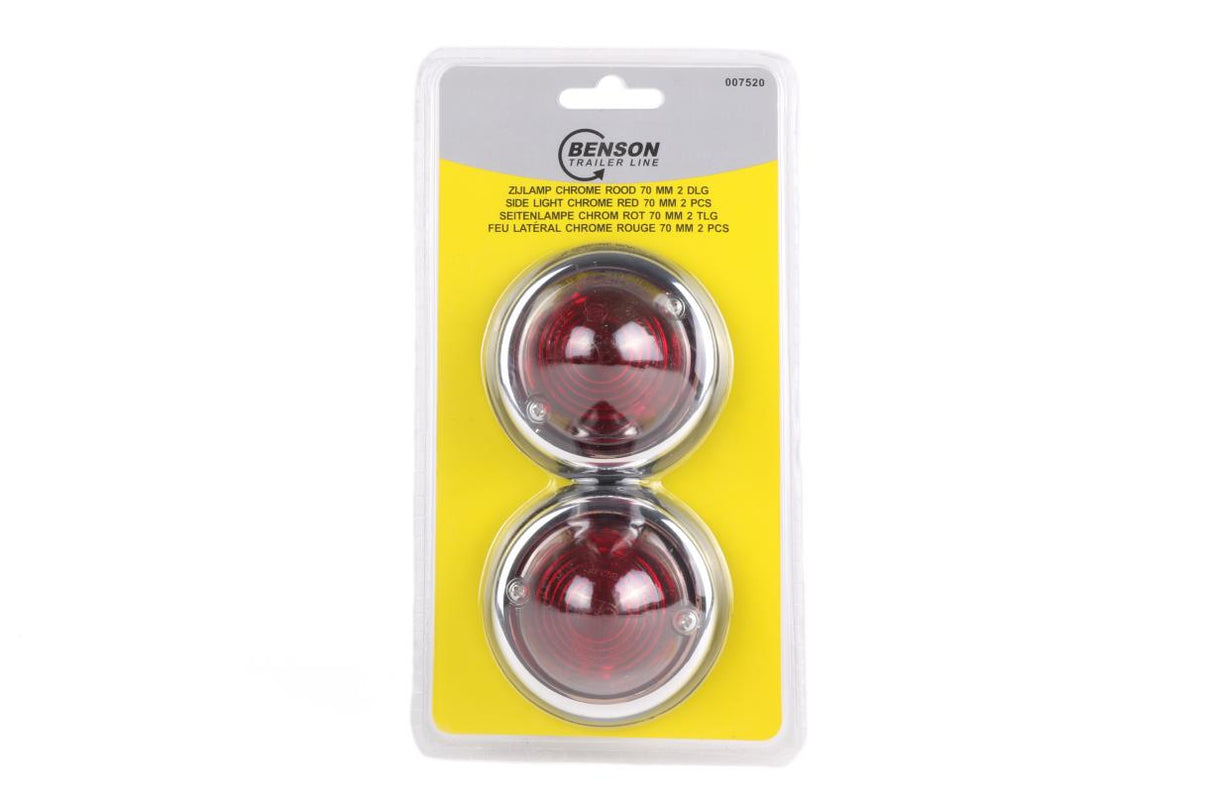 Seitenleuchte Chrom rot 70 mm 2-tlg E9