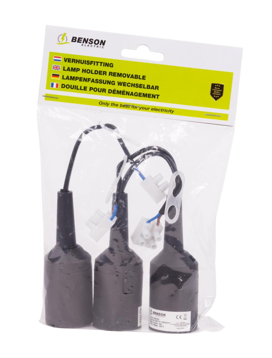 Lamp holder removable E27 black 3 pcs