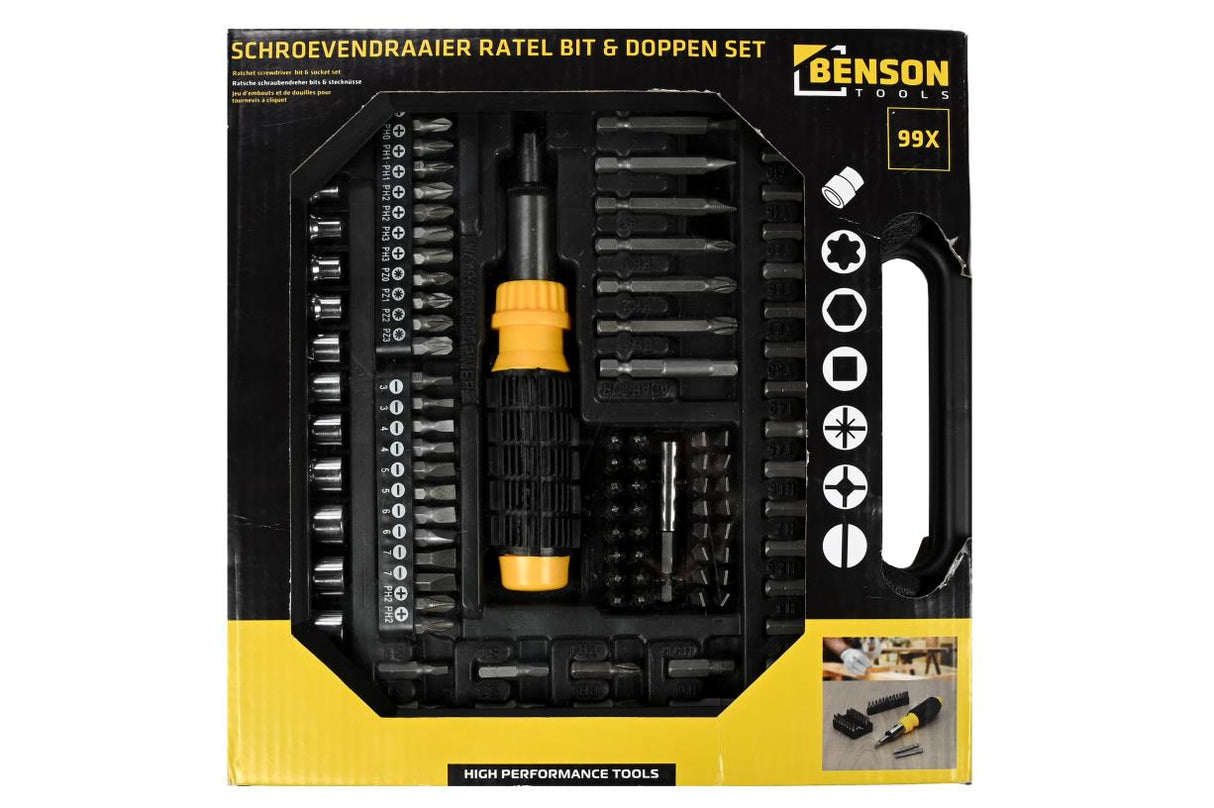 Schroevendraaier ratel bit + doppen set 99 dlg