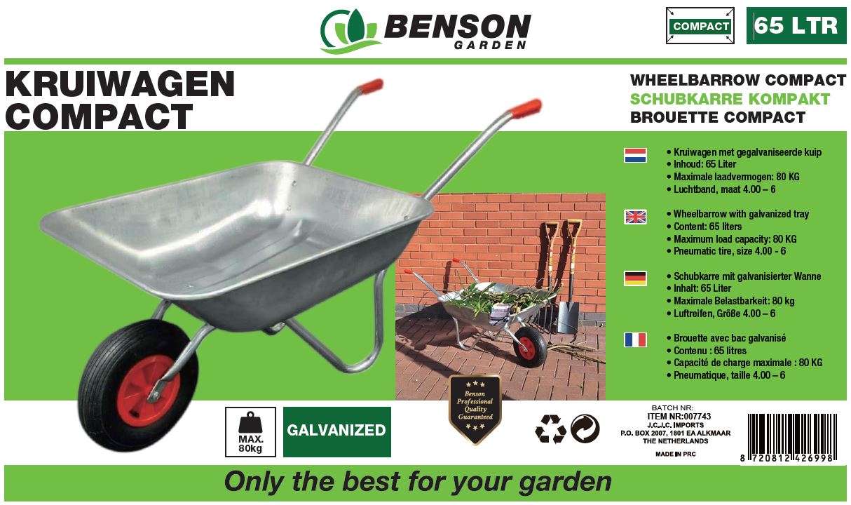 Wheelbarrow 65 ltr galvanized compact in box