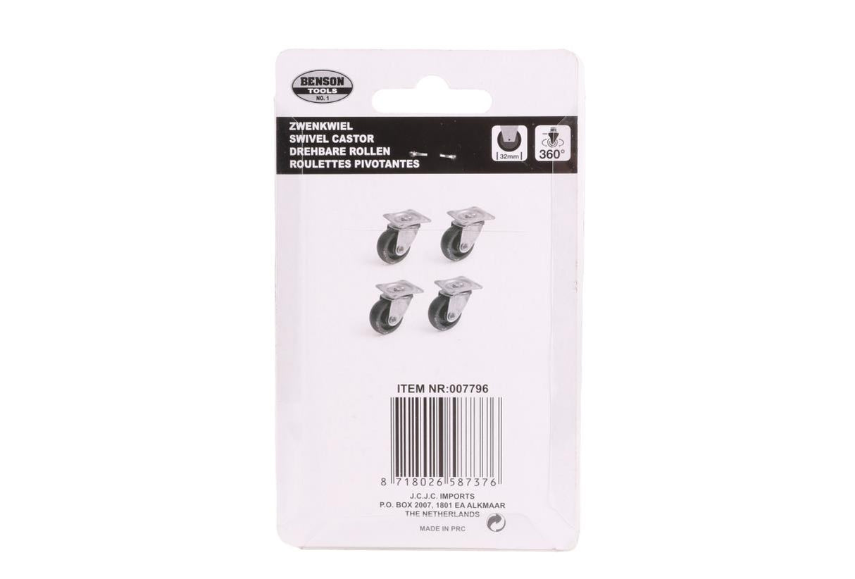 Zwenkwiel set 50 mm zwart 4 dlg