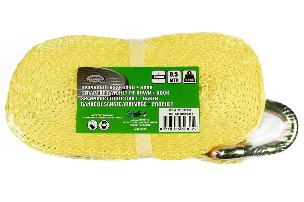 Bande de sangle arrimage + crochet 8.5 m 5 ton
