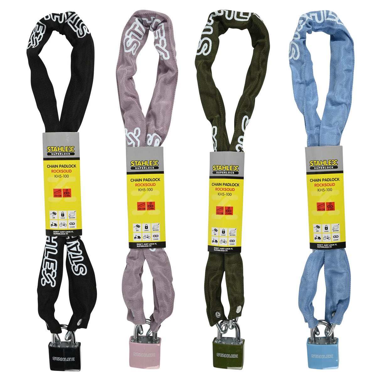 Chain + padlock Rocksolid 5 x 1000 mm mix