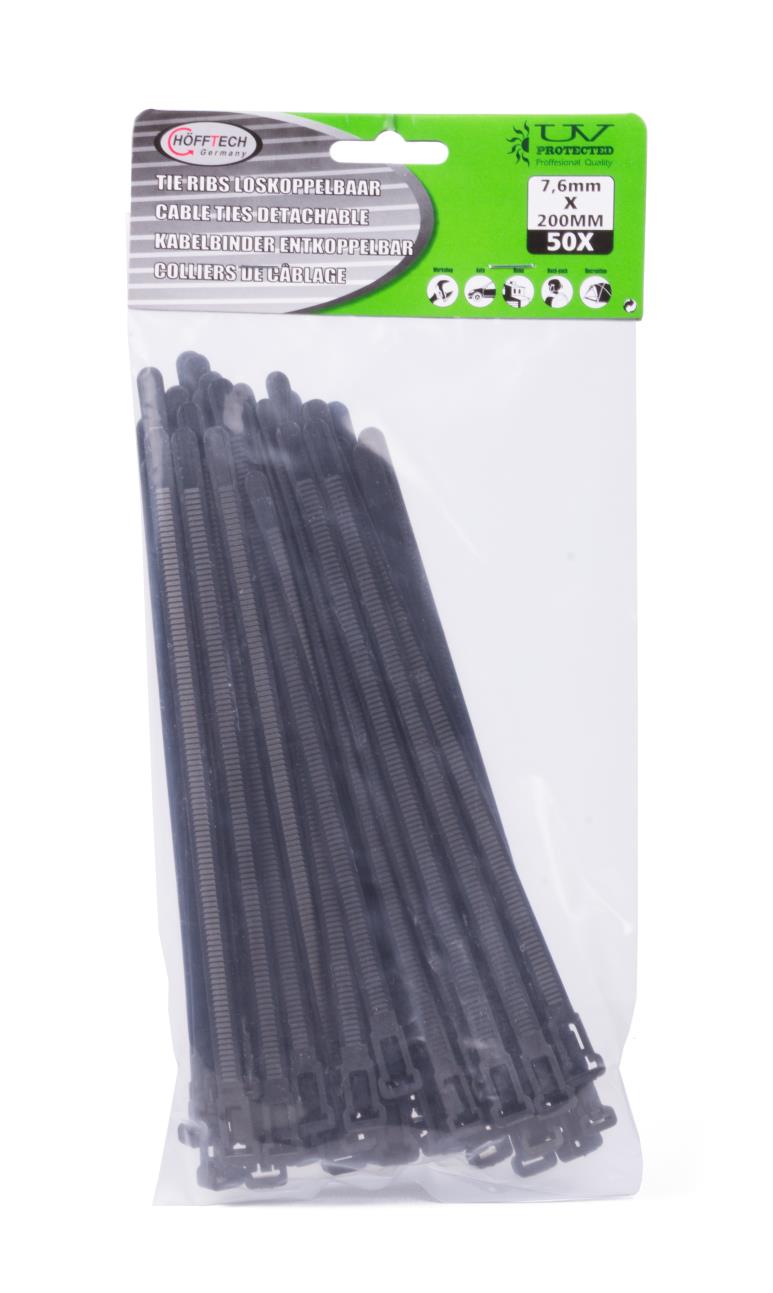 Cable ties detachable 7.6 x 200 mm 50 pcs black
