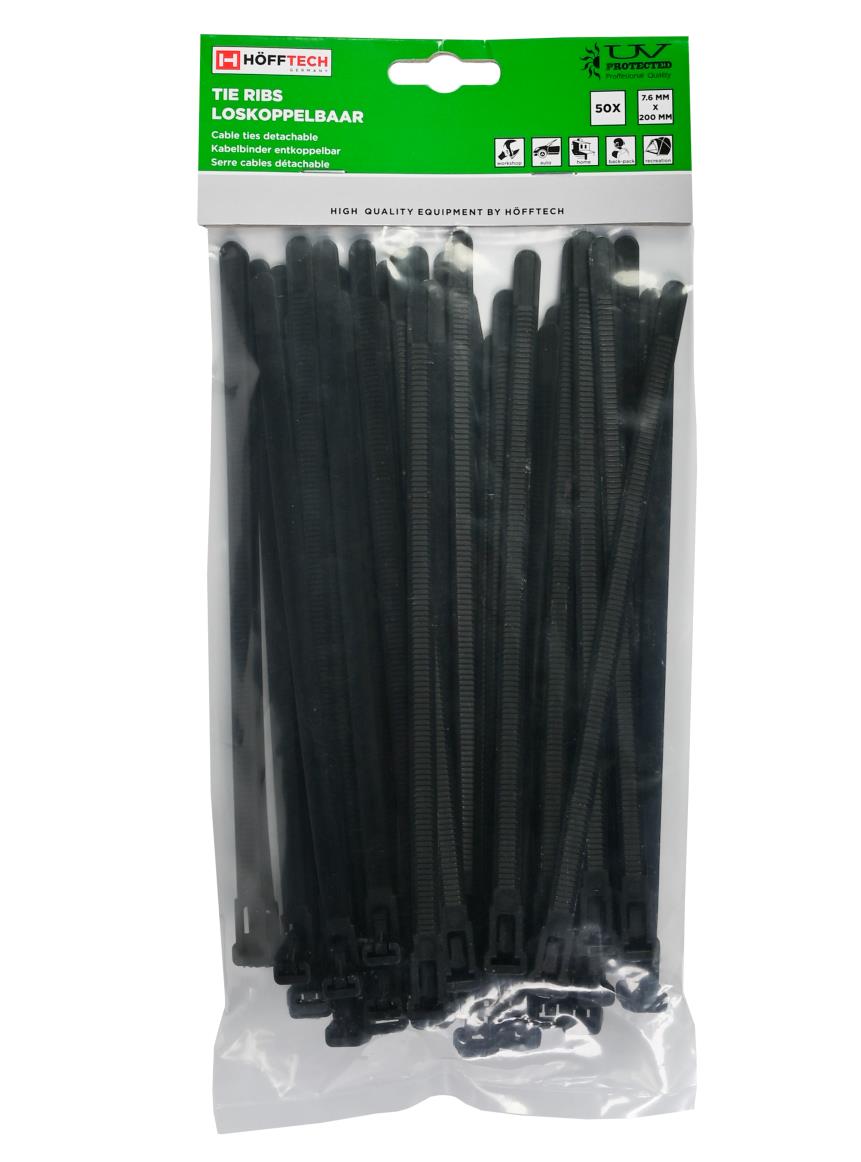 Cable ties detachable 7.6 x 200 mm 50 pcs black