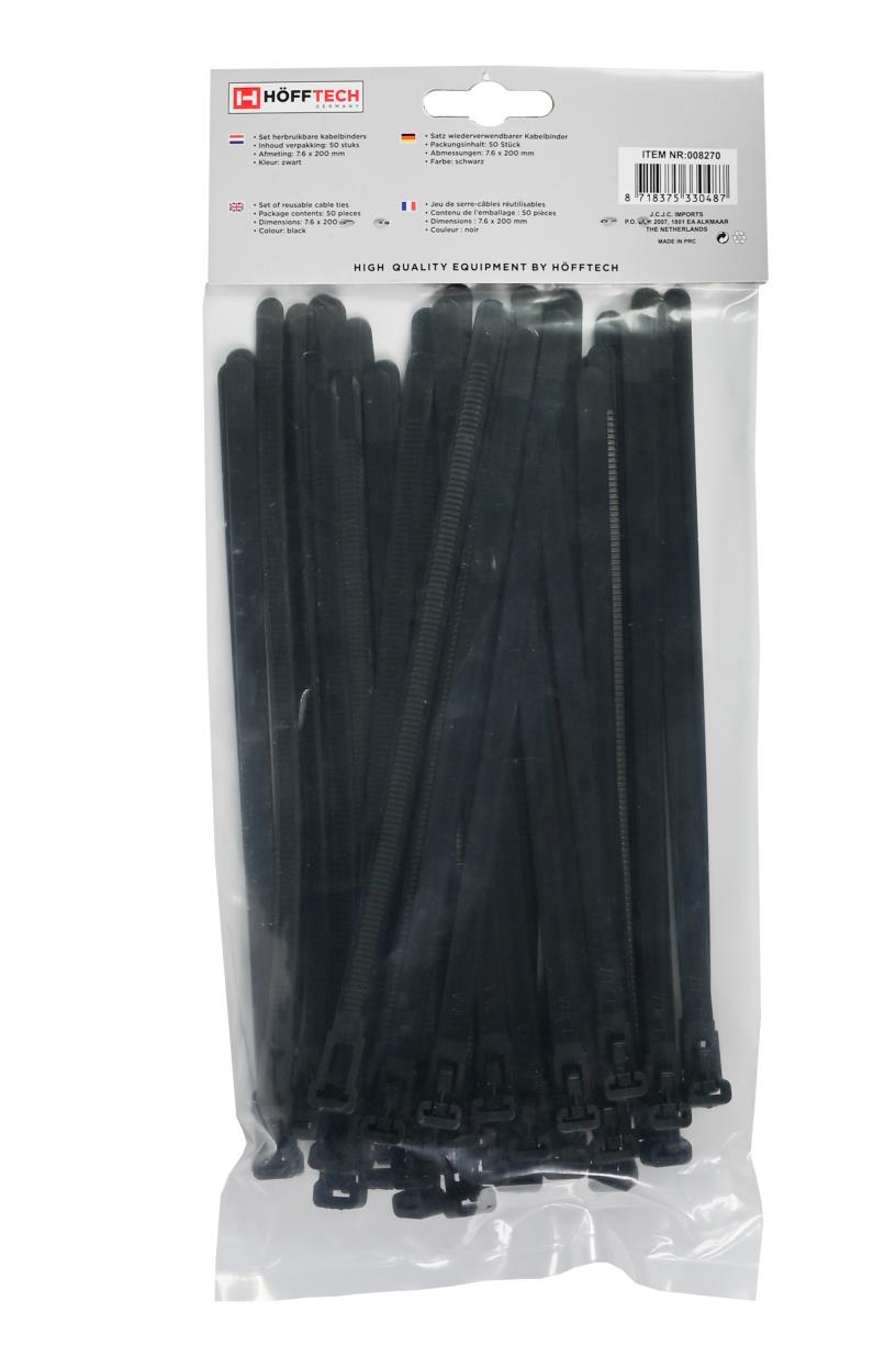 Cable ties detachable 7.6 x 200 mm 50 pcs black