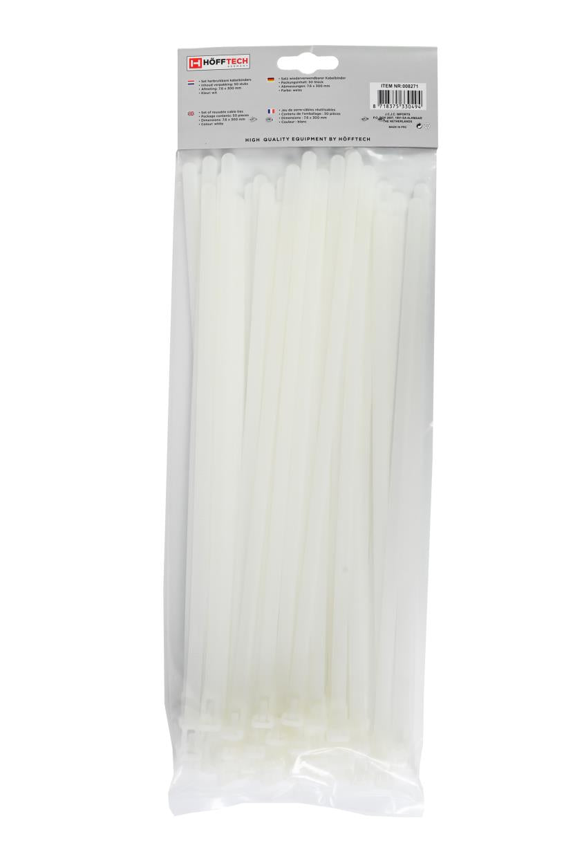 Cable ties detachable 7.6 x 300 mm 50 pcs white