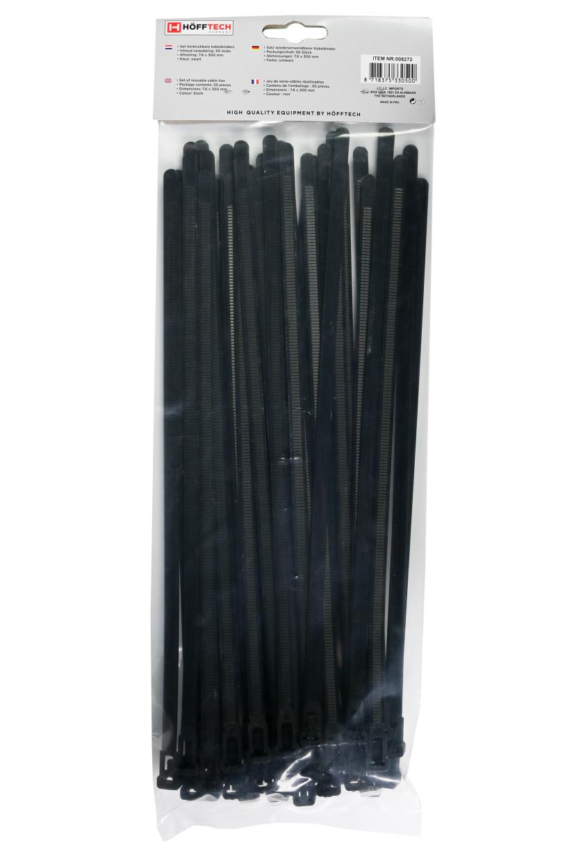 Cable ties detachable 7.6 x 300 mm 50 pcs black