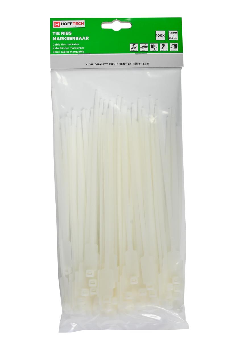 Cable ties markable 4.8 x 190 mm 100 pcs white