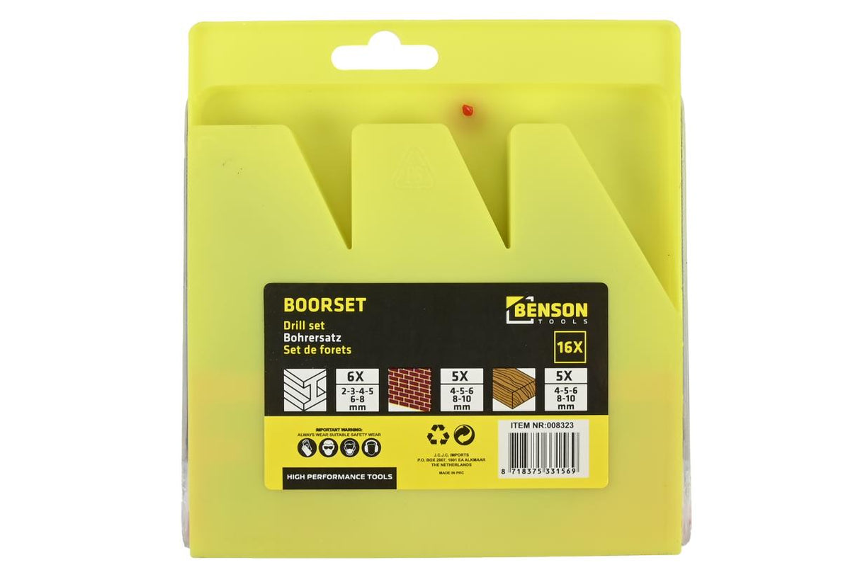 Boorset 16 dlg hout en metaal koffer