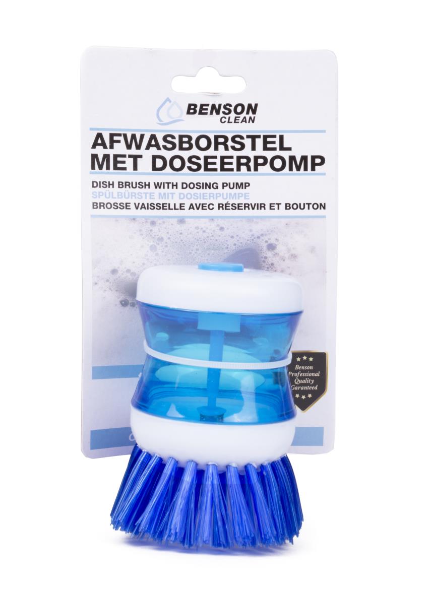 Brosse vaisselle avec réservir et bouton