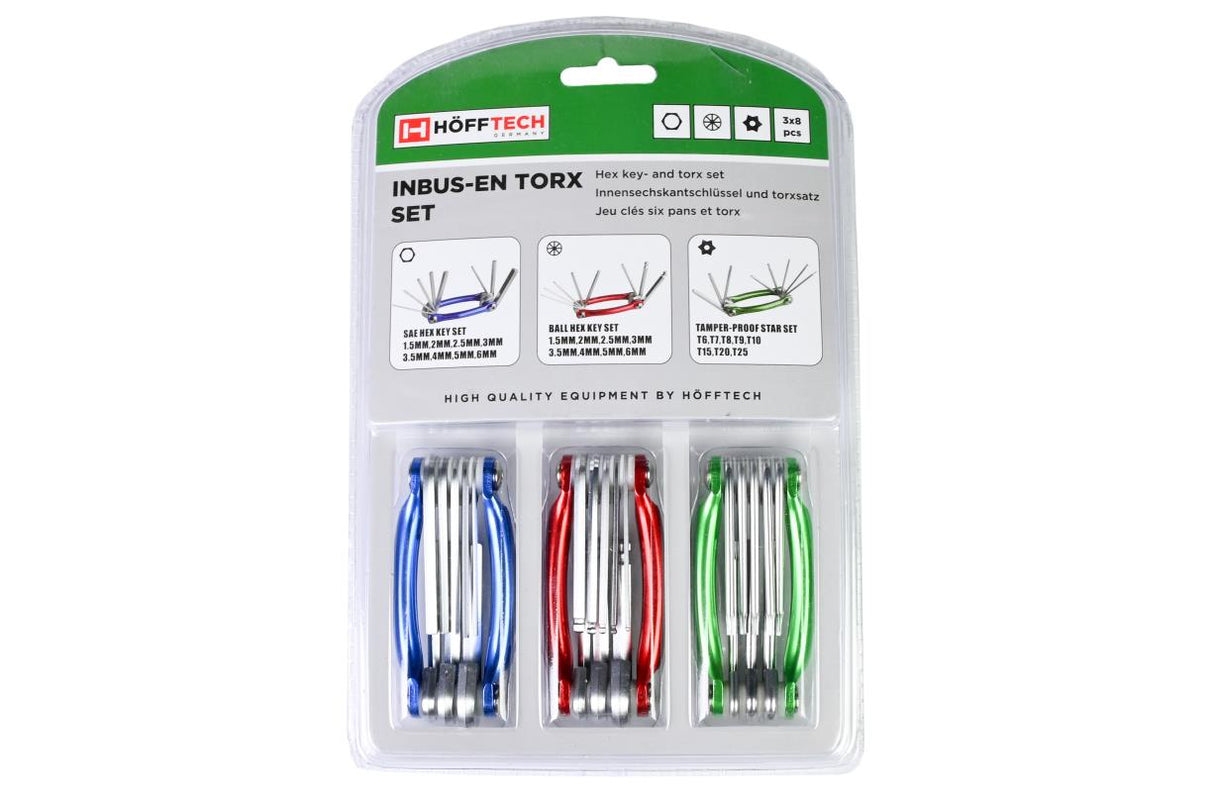 Hex key- and torx wrench set 3 x 8 pcs