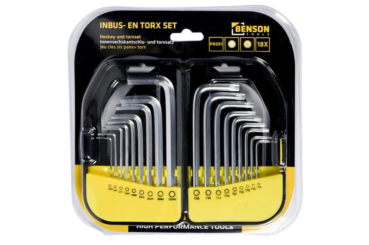 Hex key- and torx wrench set 18 pcs profi box