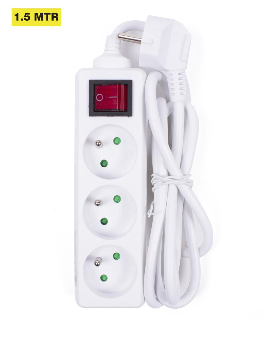 Steckdosenleiste 3-fach + A-pin + Schalter + 1,5 m Weiss