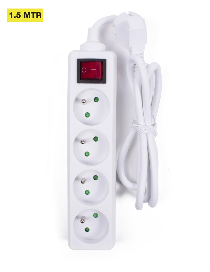 Steckdosenleiste 4-fach + A-pin + Schalter + 1,5 m Weiss