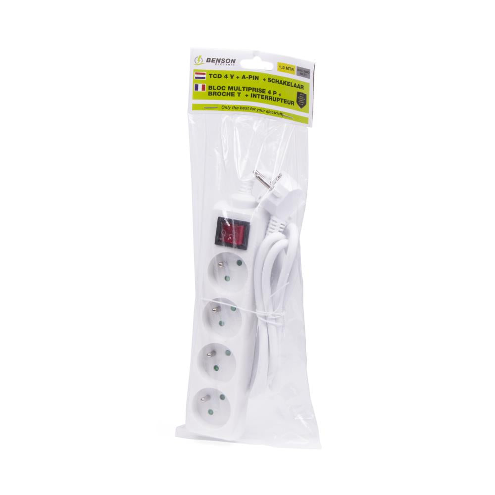 Power strip type E 4-way + switch 1.5 m white
