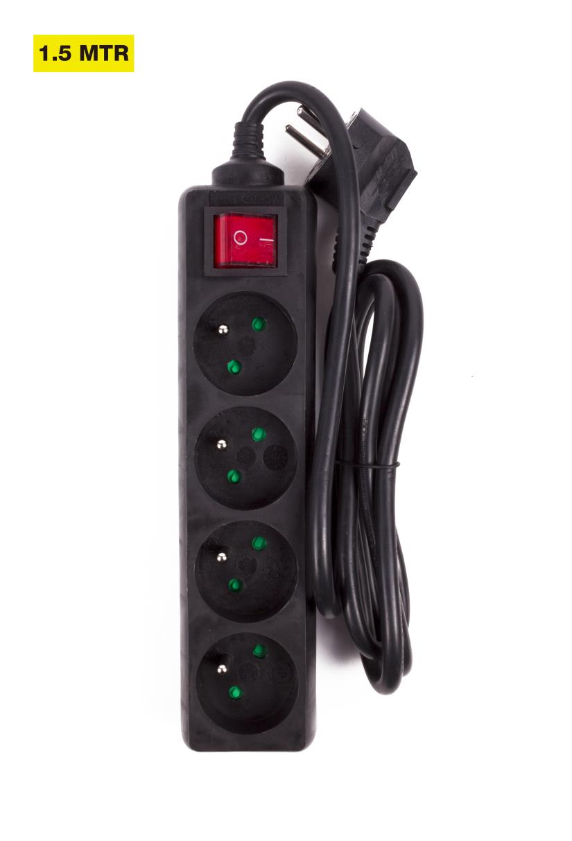 Steckdosenleiste 4-fach + A-pin + Schalter + 1,5 m schwarz